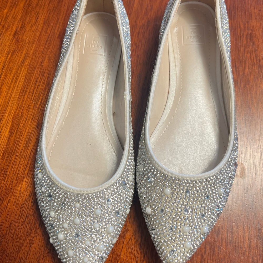 David’s bridal crystal iridescent stone ballet flats